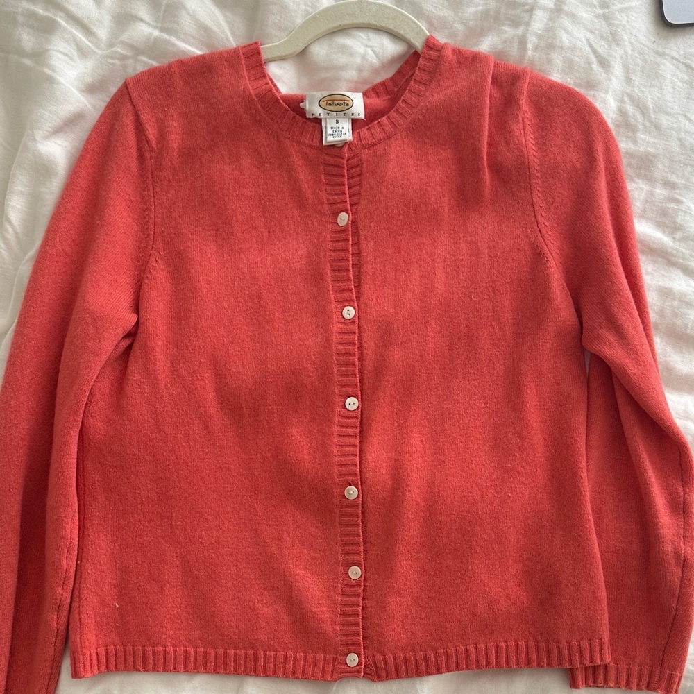 Talbots Coral Button-Up Cashmere Cardigan